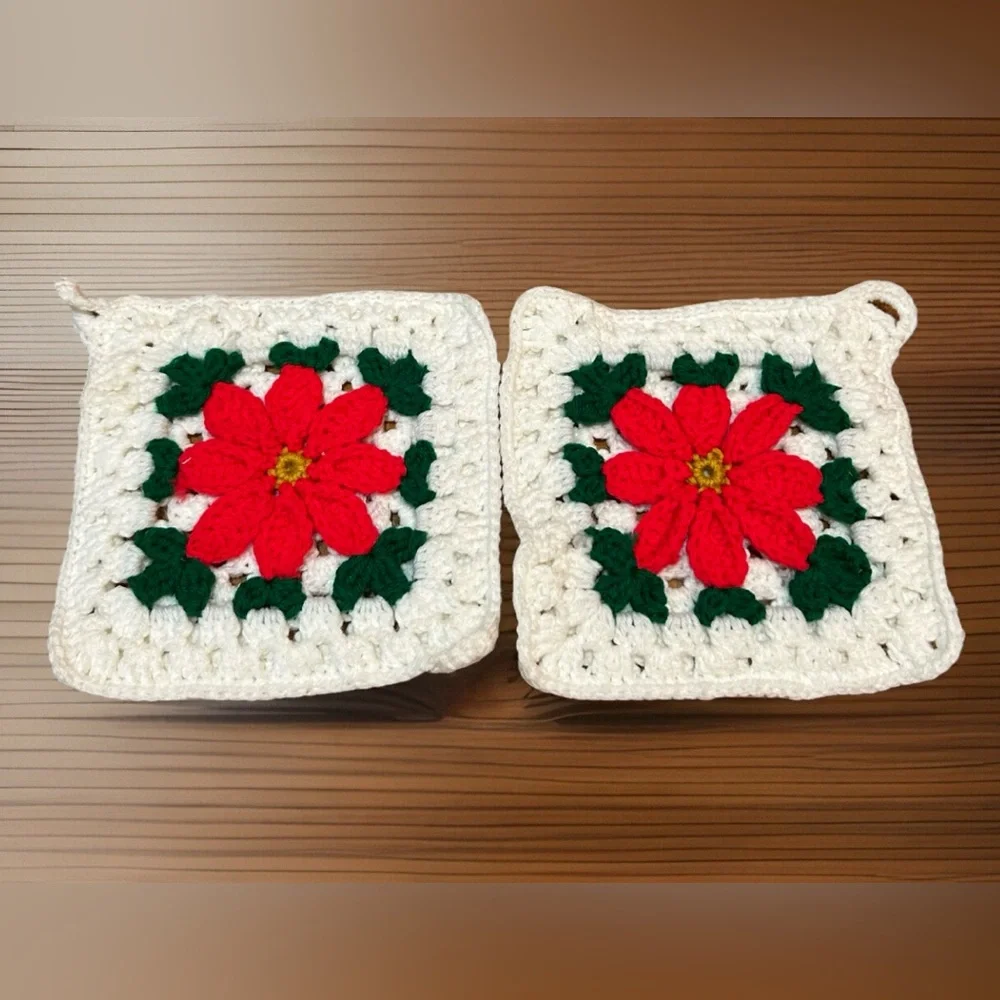Vtg Lot of 2 Crochet Granny Square 8